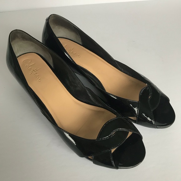 Cole Haan Shoes - Cole Haan peep toe patent leather wedges Size 9